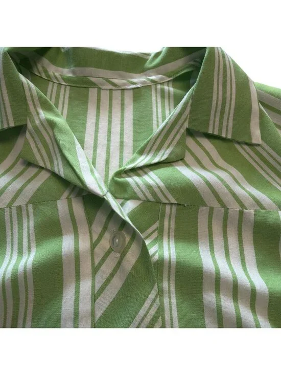 Vintage 60's Womens Dress Handmade Green White Stripe Sleeveless Shift 14 16 - Picture 9 of 15